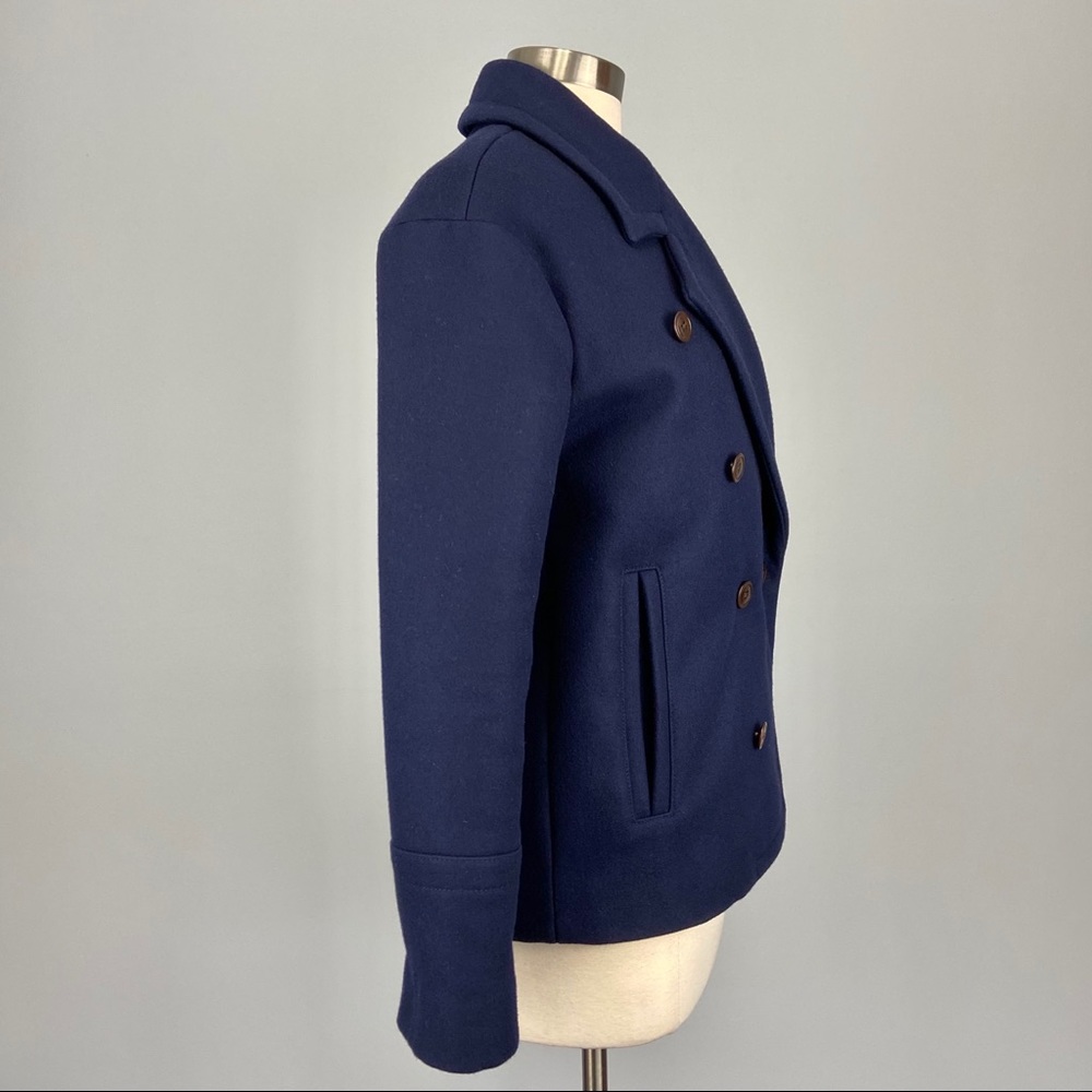 J Crew Womens Melton Wool Blue Double Breasted Peacoat B6474 Warm size 00 - Picture 4 of 15